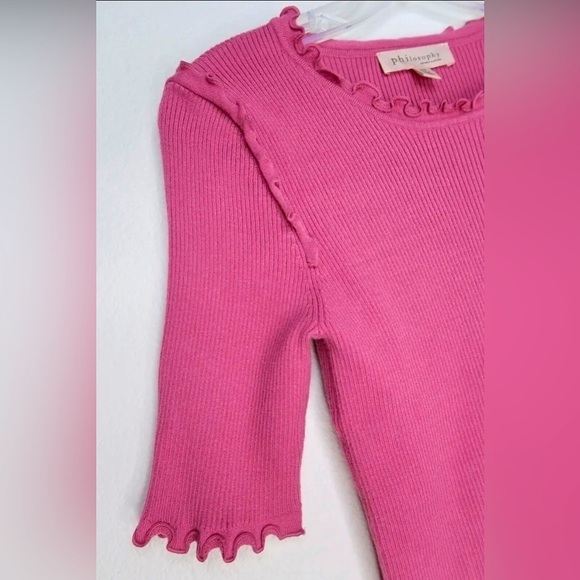 Philosophy Republic Clothing Purple Scalloped 3/4 Sleeves Frills Ribbed Top EUC - Picture 3 of 11